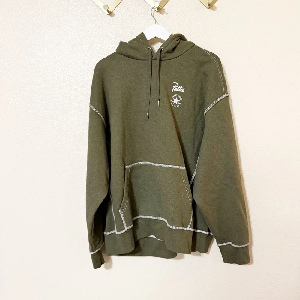 Converse x Patta Gold Pullover Olive Green Standard Hoodie Unisex Collab NEW L - Picture 7 of 10